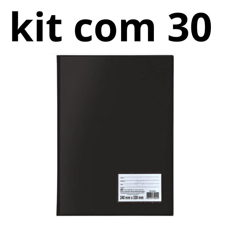 Kit com 30 Pasta Catalogo 100 envelopes, preta ACP