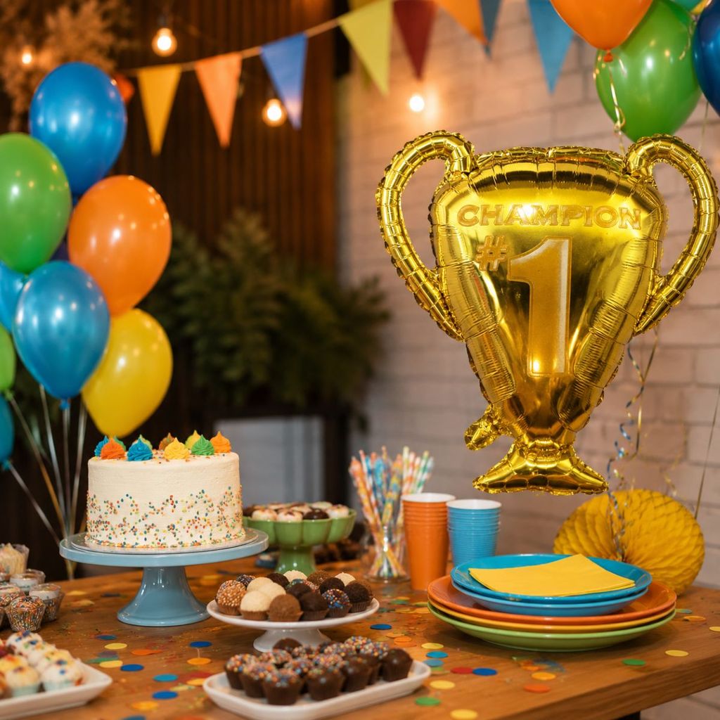 Balão de Troféu Ouro Metalizado Número 1 Champion para Eventos 60 cm