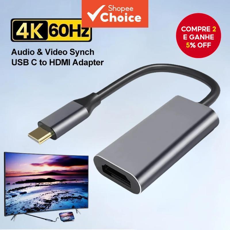 Adaptador USB-C macho para fêmea HDMI Ultra HD 4K USB 3.1 para notebook, MacBook, TV e projetor