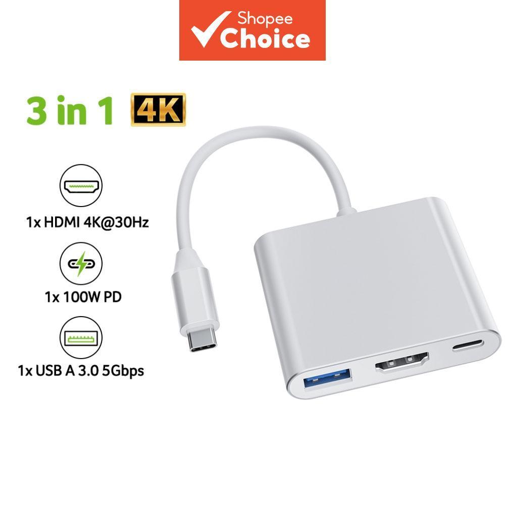 Adaptador Tipo C Hub USB 3 em 1 com HDMI, PD e USB 3.0 OTG para notebook, tablet e celular