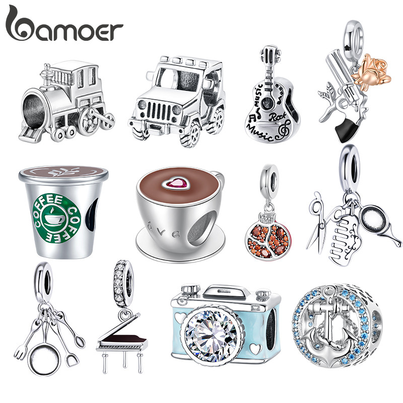 Contas Bamoer Funny Life Series-Amuletos Traval De Carro De Café Para Joias DIY