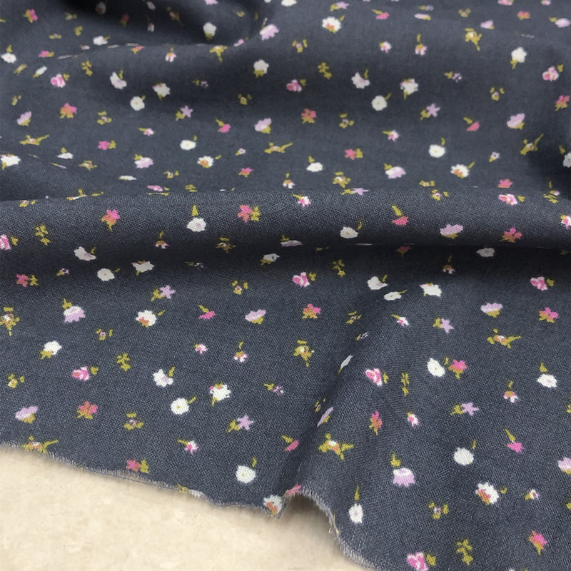 Estilo verão cinza azul marinho 100 algodão puro pequeno Floral impresso tecido de algodão saia fina camisa tecido artes
