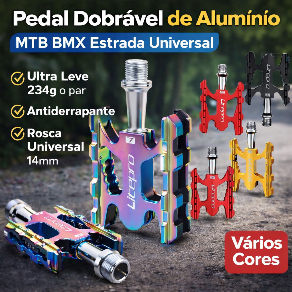 Litepro Pedal Dobrável de Alumínio para Bicicleta MTB BMX Estrada Ultra Leve Antiderrapante Plataforma Universal 14mm