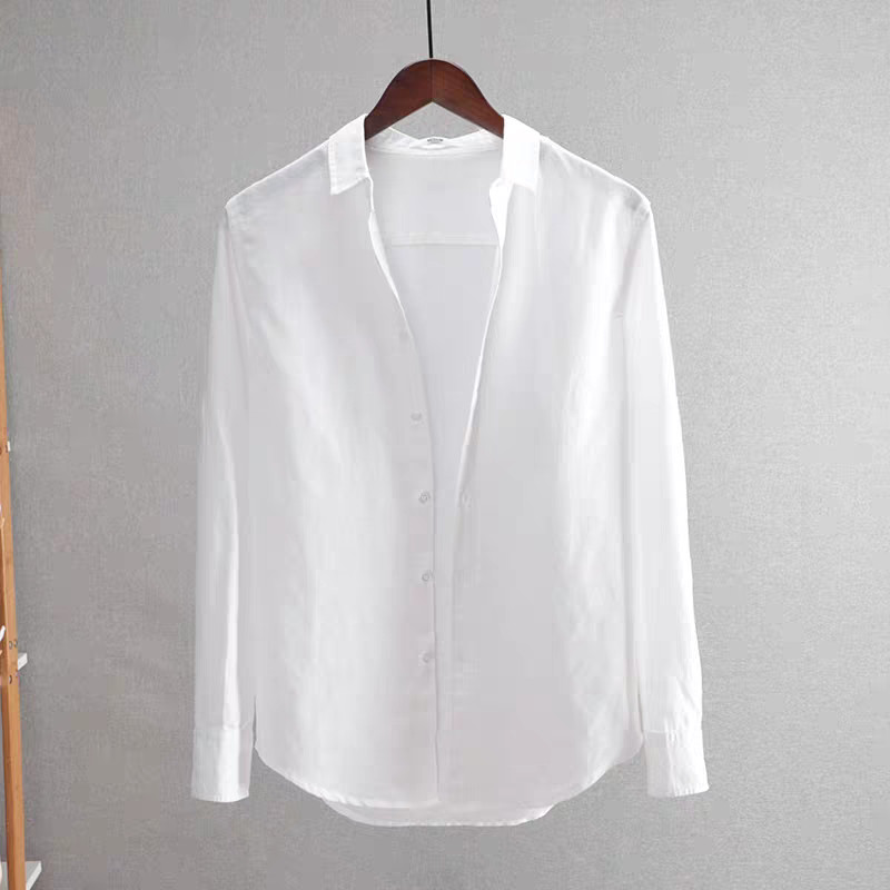 Camisa masculina de manga comprida linho algodão linho camisa branca masculina 2025 novo estilo verão camisa branca masc