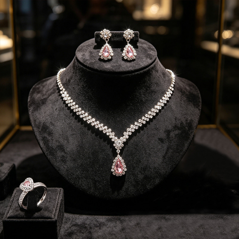 Conjunto de colar, anel e brincos de diamantes de luxo feminino, conjunto de joias finas, para casamentos e presentes