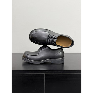 [Baba Xiansen] Sapatos masculinos casuais de couro preto bico redondo sola grossa negócios Commuter Derby sapatos mascul