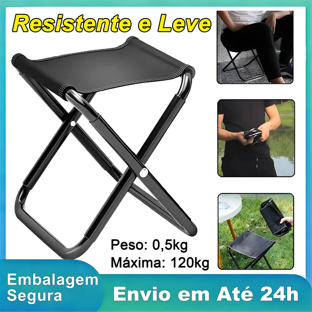 Banqueta Dobrável Leve Cadeira de Pesca e Camping, Cadeirinha de Piquenique Portátil