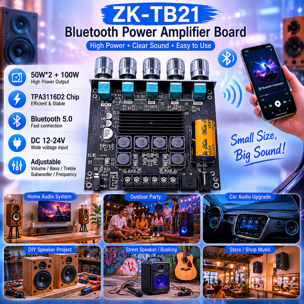 ZK-TB21 APP 2.1 Mini módulo amplificador de potência Digital Bluetooth Ajuste de graves altos 5.0 Amplificador de Subwoo