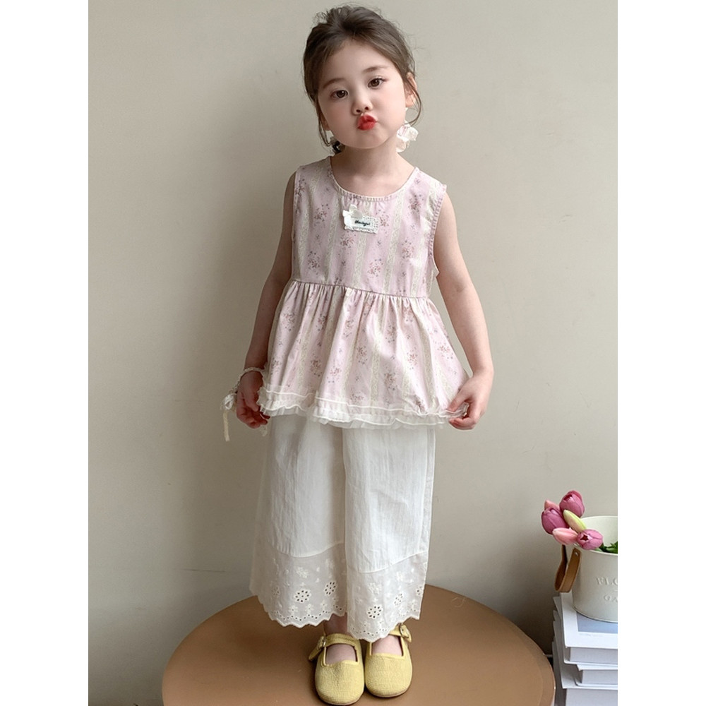 Meninas terno verão doce sem mangas topo 2026 novo estilo crianças verão bebê menina moda calças de perna larga