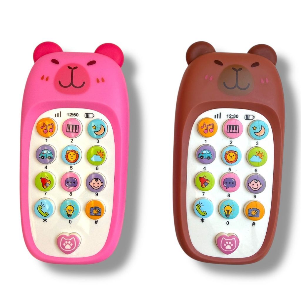 Telefone Infantil Musical Mordedor Educativo Luz e Som Brinquedo BebêCapivara Cenoura Dinossauro Unicórnio Urso