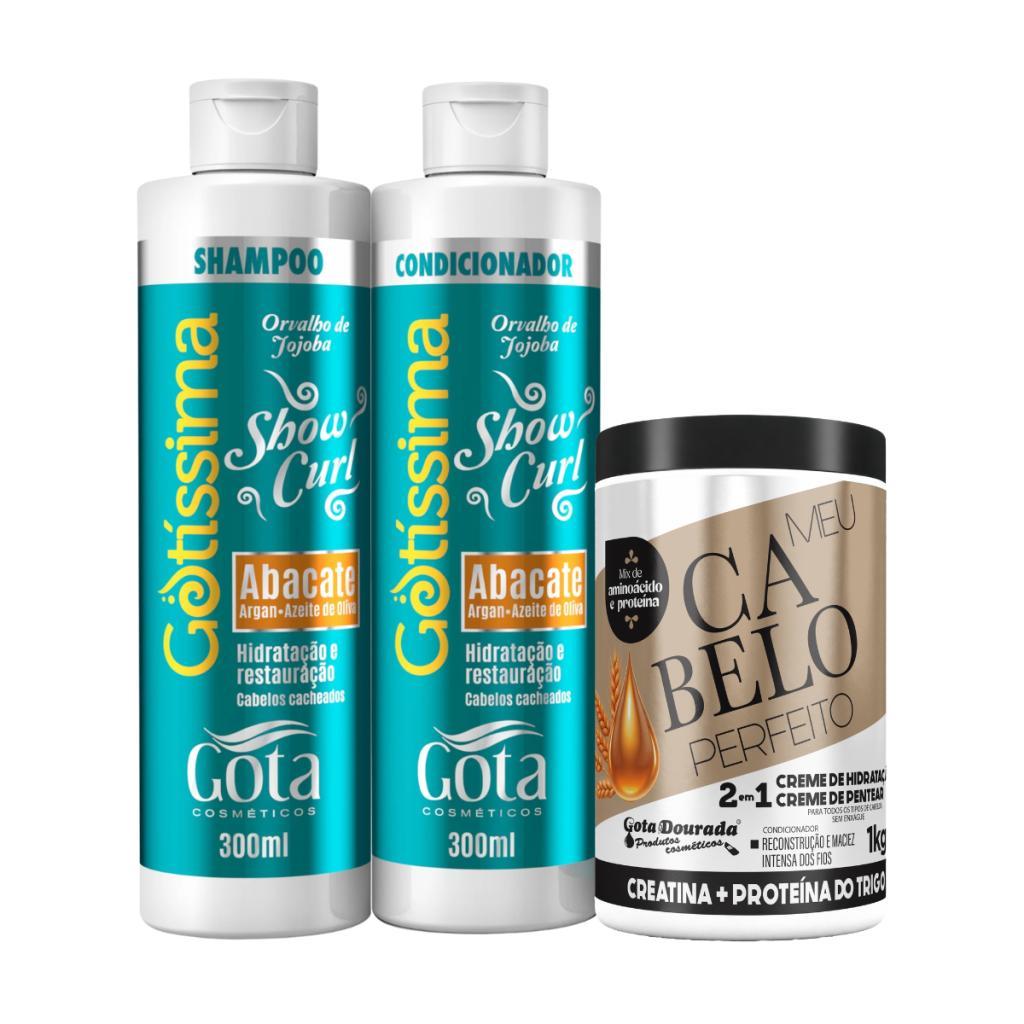 Kit Gota Dourada Orvalho de Jojoba Shampoo + Condicionador 300ml + Creme Proteína do Trigo 1Kg