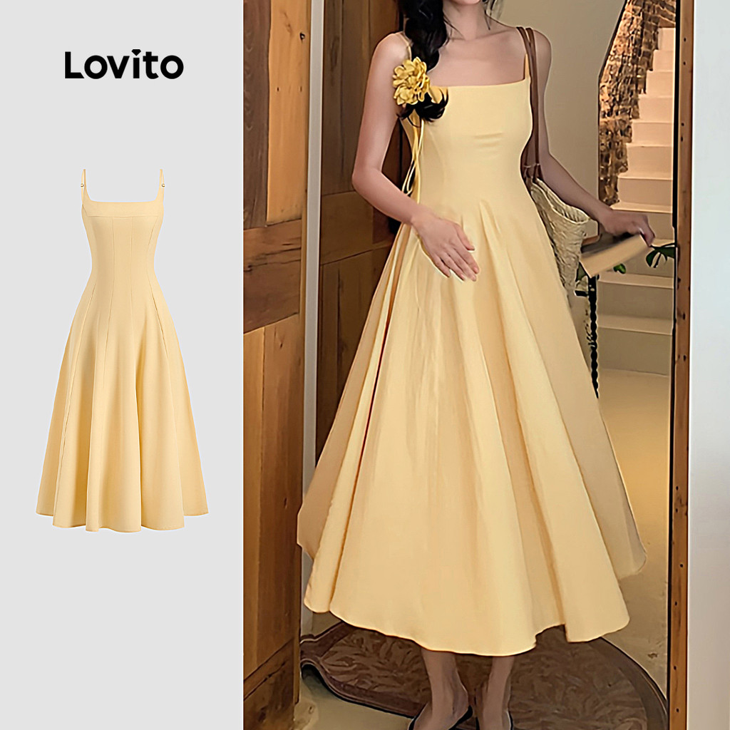 Lovito Elegante Vestido Estrutura Linha Primavera/verão Vestido Amarelo Para Mulheres L137ED737