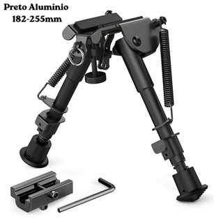 Bipé Tático Retrátil em Alumínio Preto 182-255mm, Suporte Ajustável para Equipamentos