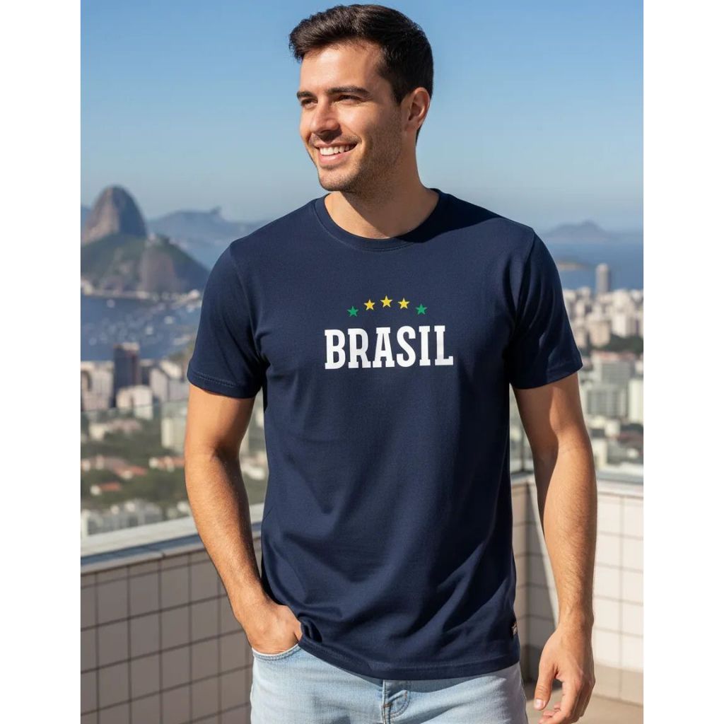 Camiseta Camisa Masculina Blusa 100% Algodão Streetwear Brasil Copa do Mundo Futebol Tendência Oferta