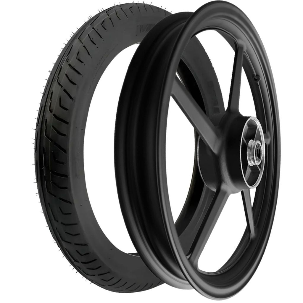 Kit Roda Factor 125 5 Pontas Liga leve Traseira shiver Original preto fosco + Pneu 90/90-18 Vipal St 600