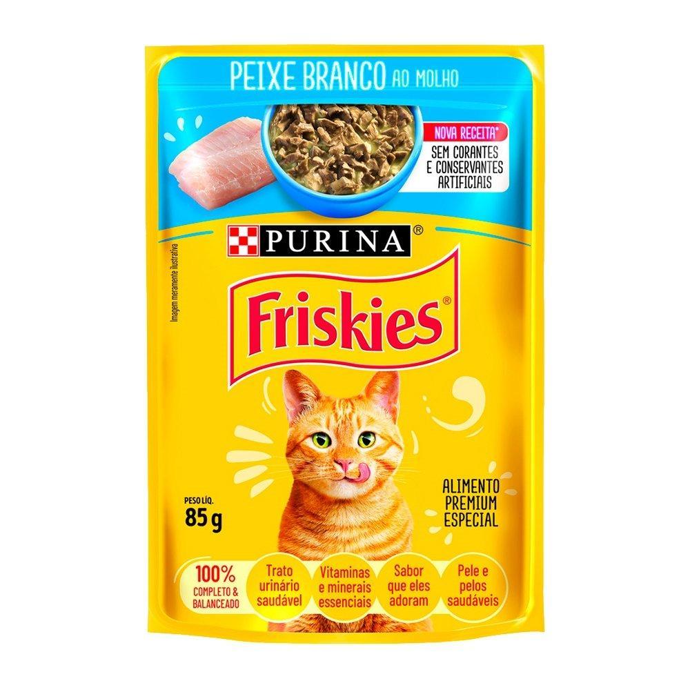 Ração Friskies para Gatos Adultos Peixe Branco ao Molho Sachê 85g - Embalagem com 15 Unidades