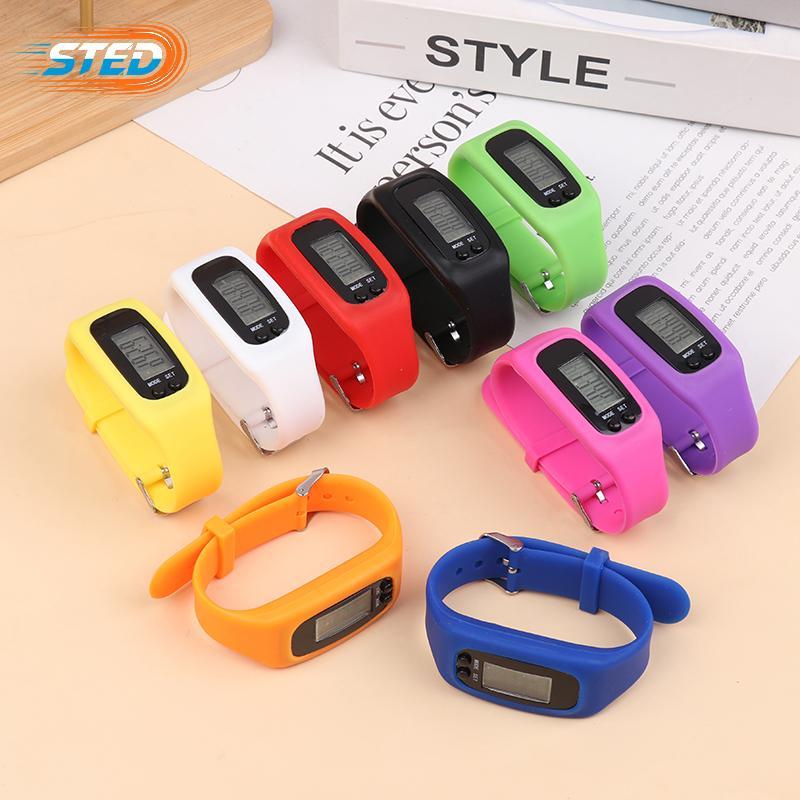 STED LED Pedômetro Pulseira Passo Contador Relógio 12/24H Exibição De Tempo Silicone Traer De Fitness Quente