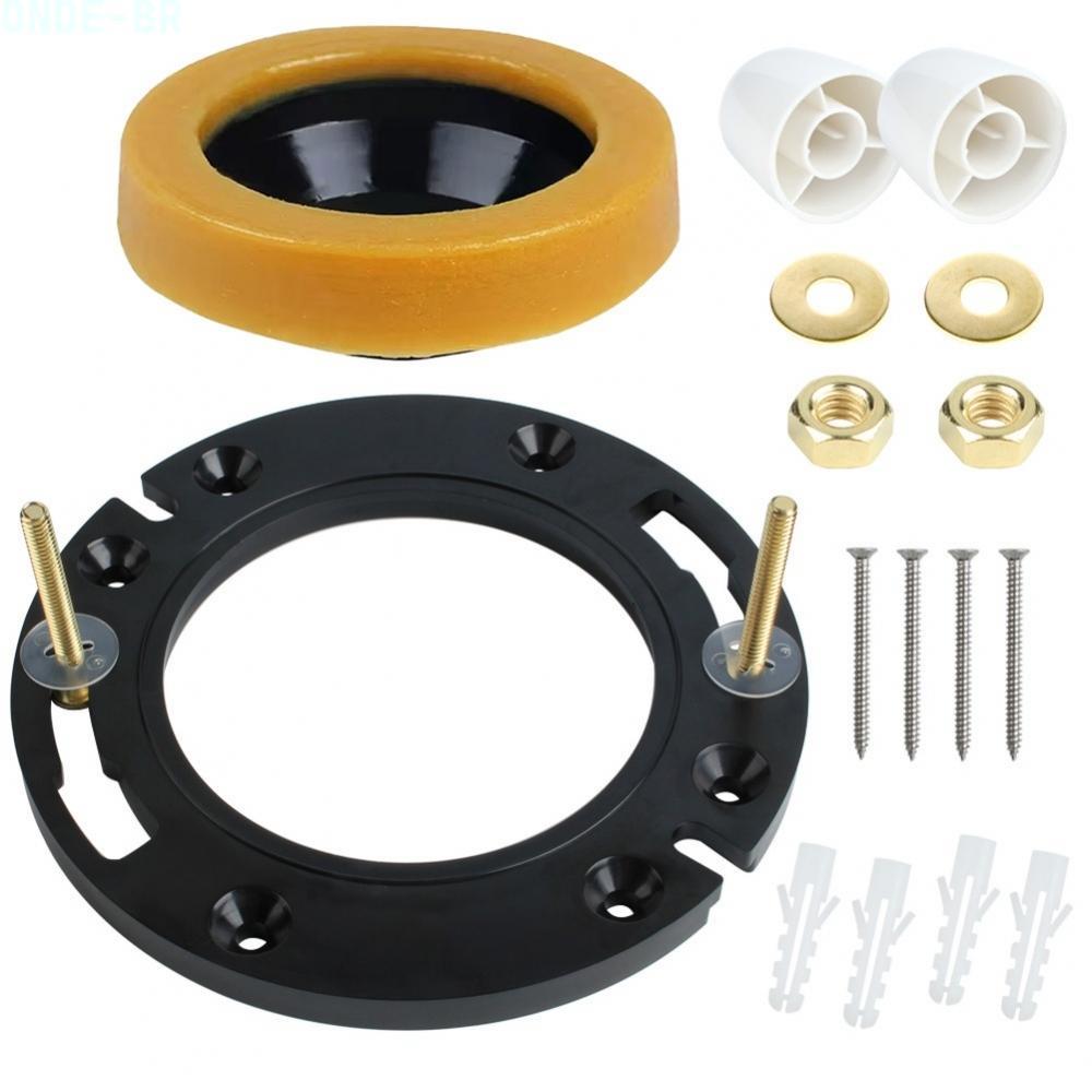 ABS Toilet Installation Kit with Wax Ring Flange Bolts Foot Screws for Secure