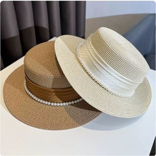 Francês elegante cetim pérola presente chapéu feminino verão férias viagem protetor solar pára-sol plana topo chapéu de 