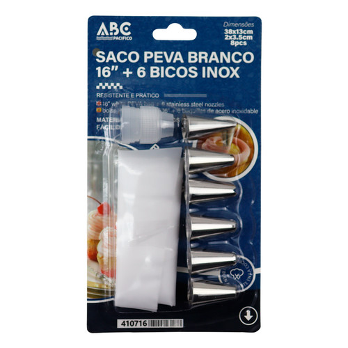 Kit 6 Bicos de Confeitar Com Saco de Peva e Adaptador