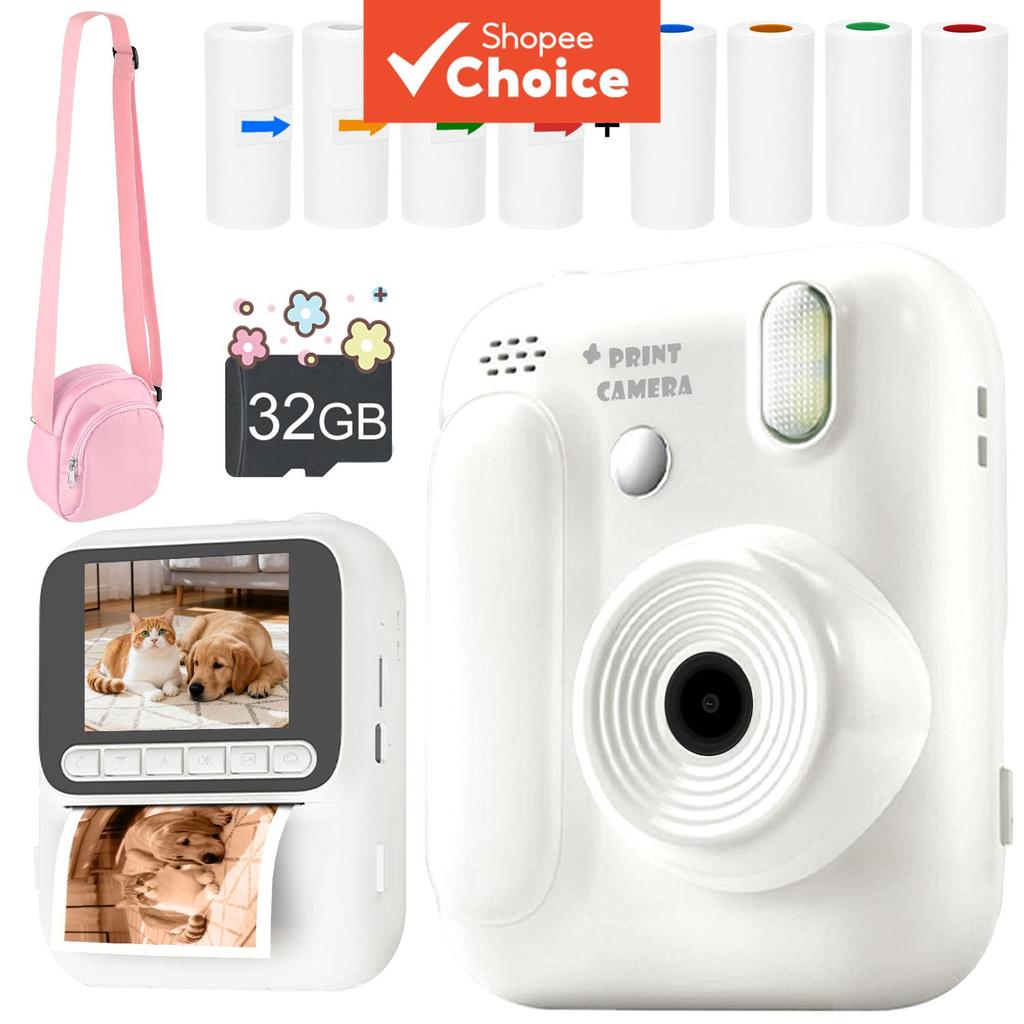 Câmera Instantânea Infantil, Câmera Infantil 1080P HD Instantânea com 4 Rolos de Papel de Impressão e Cartão de 32GB,