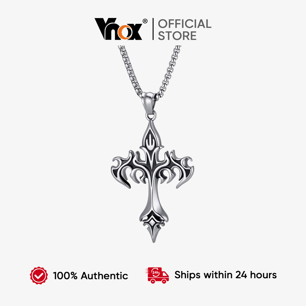 Colar Com Pingente De Cruz De Chama Vnox Para Homens , Corrente Católica De Aço Inoxidável Fé E Presente De Joia De Prot