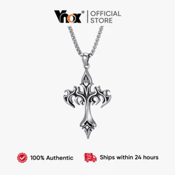 Colar Com Pingente De Cruz De Chama Vnox Para Homens , Corrente Católica De Aço Inoxidável Presente