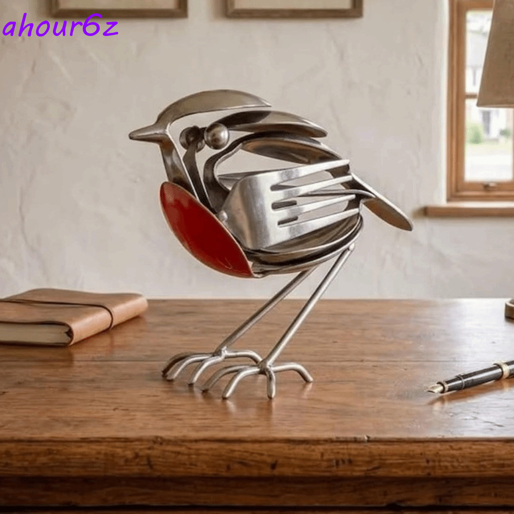 Escultura De Pássaro AHOURZ Robin , Estátua De Metal Com Sucata De Arte Vermelha Rústica , Resistente À Ferrugem