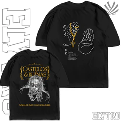 Camiseta Oversized BK Castelos e Ruinas Minha Fé é Meu Chão Streetwear Harajuku Aesthetic Camisa