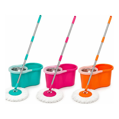 Mop Giratório 8L Esfregão Com Balde Cabo Telescópico Inox Refil Microfibra Prático Casa