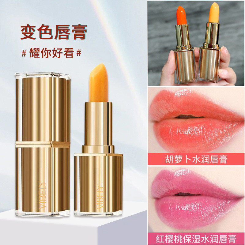 Caroteno batom que muda de cor, sensor de temperatura, proteção labial adulta, hidratante, Anti-secagem, desbotamento da