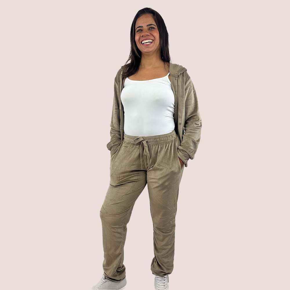 Conjunto Moletom Feminino Blusa E Calça Plush Versatilidade E Conforto Para Uso Diário