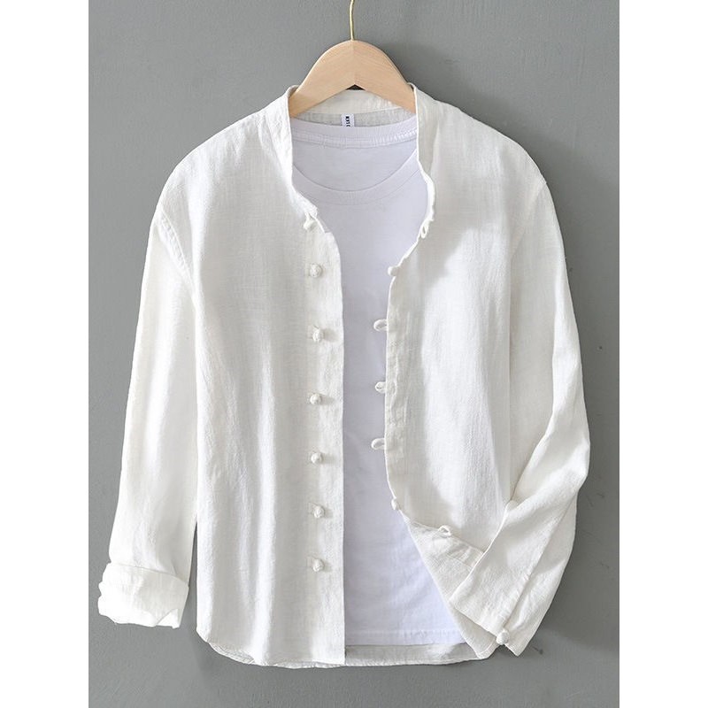 Estilo chinês camisa Casual jaqueta masculina estilo fino manga comprida gola alta Tang terno nacional na moda Retro fiv