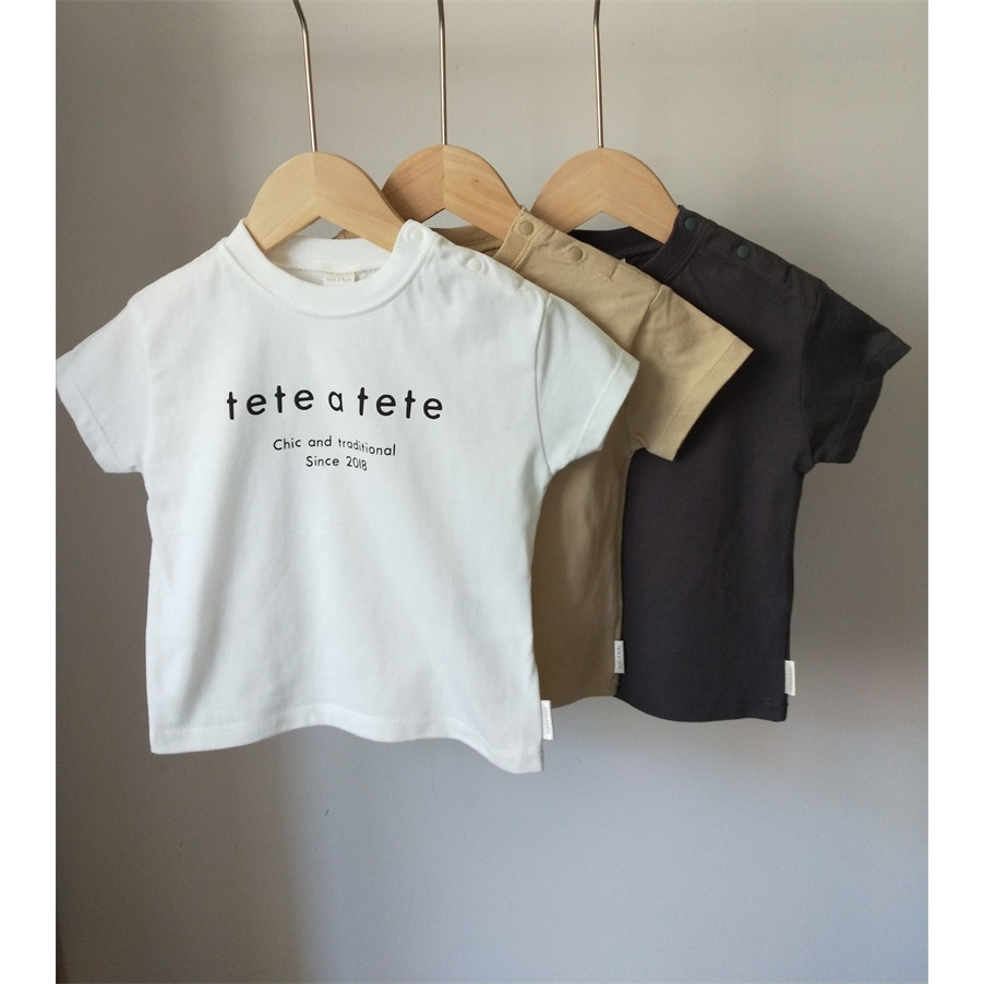 Qing meninos meninas camisetas crianças japonês puro algodão de manga curta em torno do pescoço meninos camisetas pequen