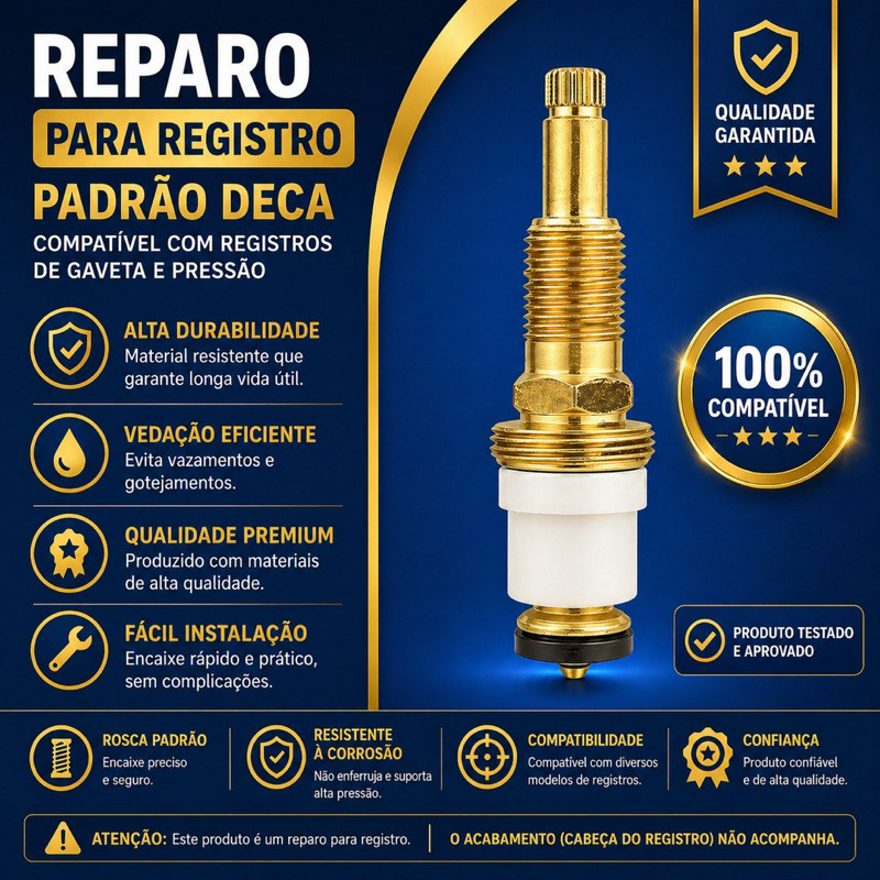 Reparo Deca Para Registro Padrão Deca 16 Estrias Universal Alta Durabilidade Vedação Perfeita