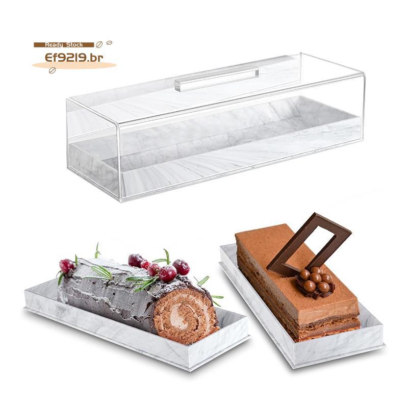[Oferta Especial E] Suporte Retangular Para Bolo Com Tampa Acrílico De Grãos Marmorizados Bandeja De Servir Display De P