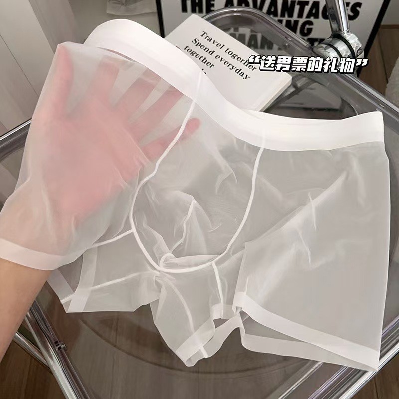 Sensação 20d leve transparente sem sensação sem costura de uma peça de seda gelo transparente Sexy cuecas Boxer masculin