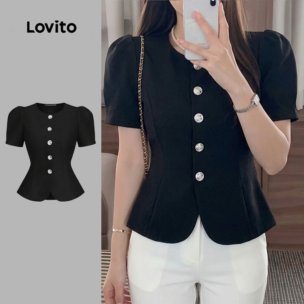(RCL) Lovito Elegante Blusa Para Requintada Para Primavera/verão Off-white Para
