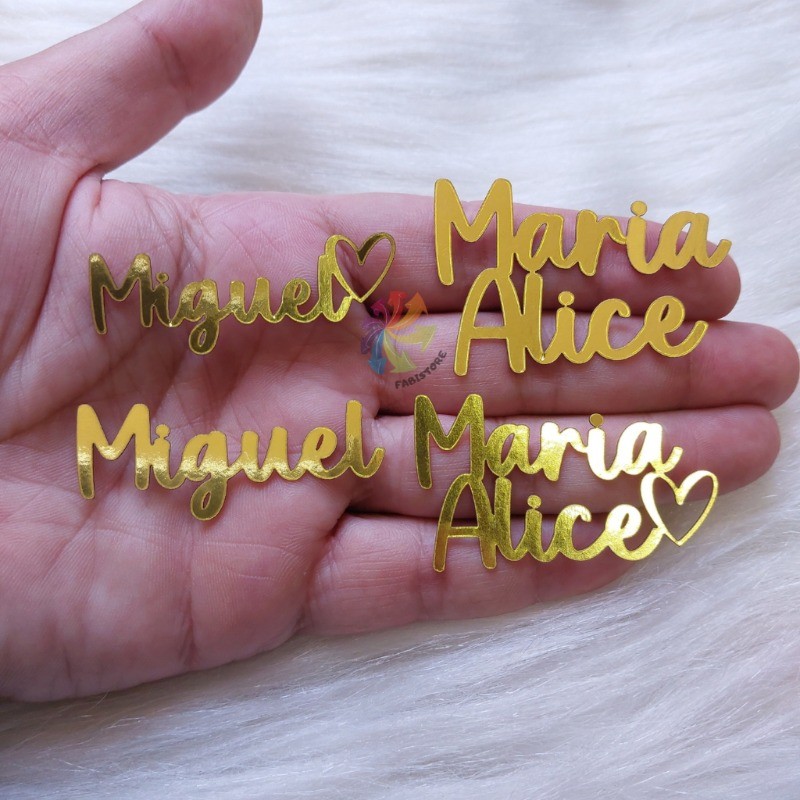 kit Aplique Nome Lamicote Dourado Personalizado Lembrancinhas Vários Tamanhos 250g