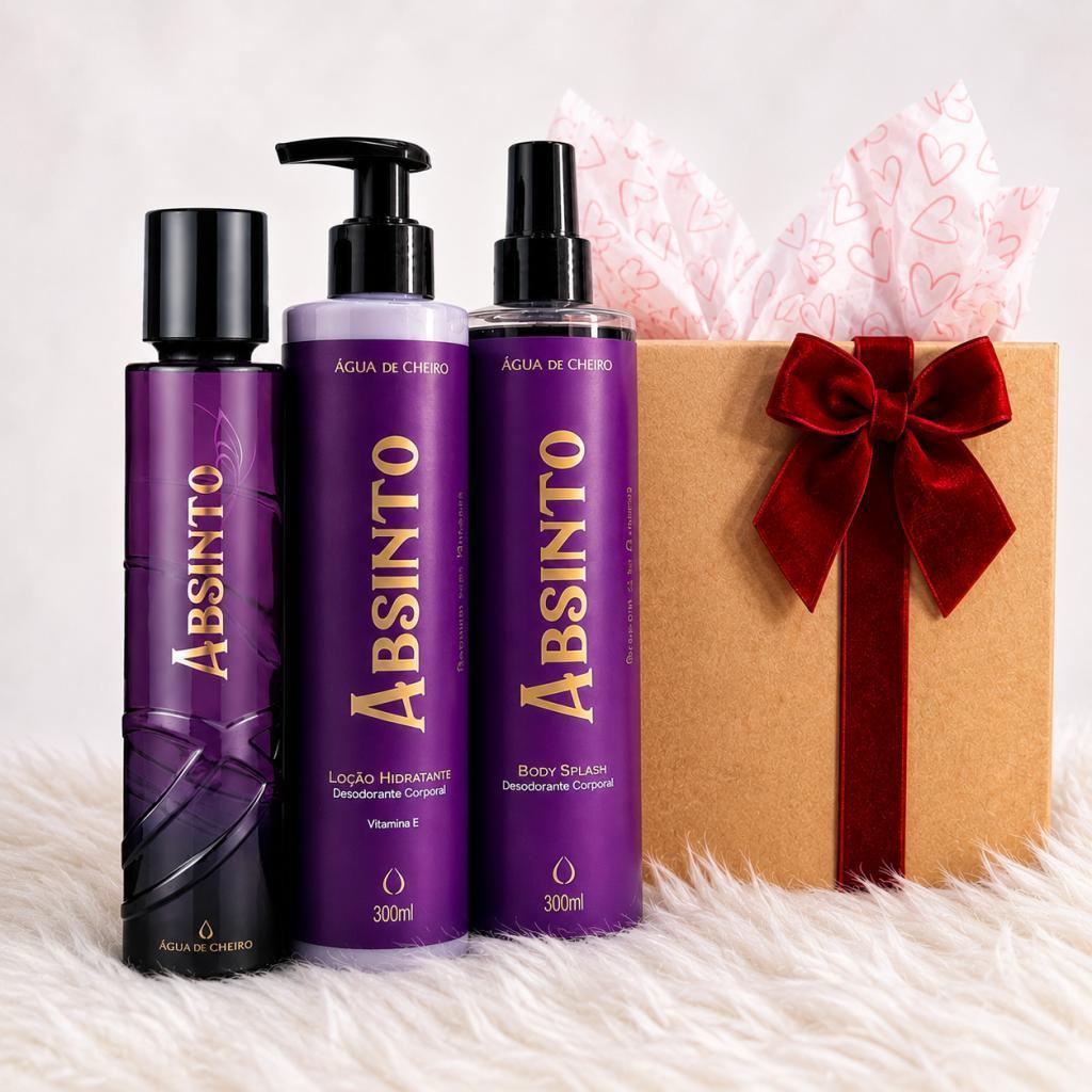 Kit Absinto Água de Cheiro Feminino 3 Itens Perfume Body Splash e Hidratante Luxo