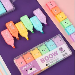 Kit 6 Marca Textos Formato Urso Fofinho Com Estojo Cores Variadas