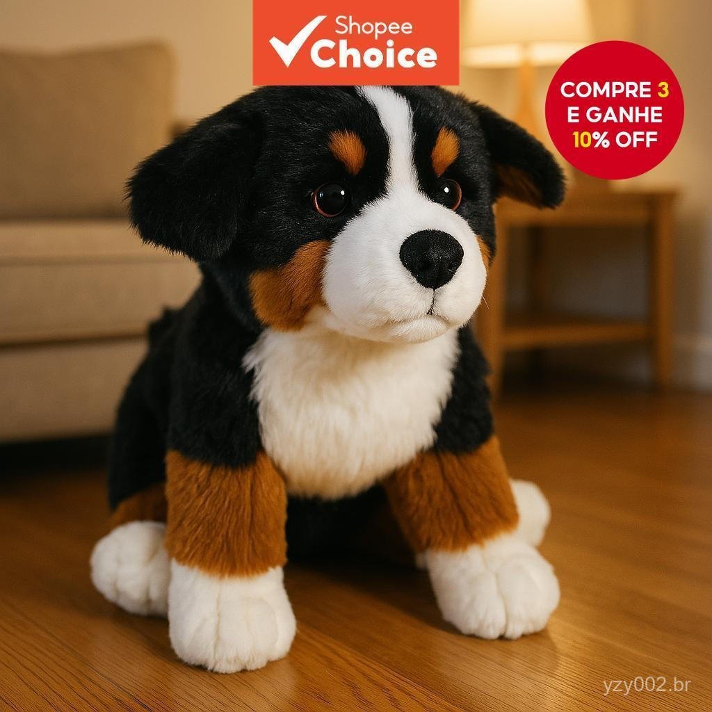 Brinquedo de Pelúcia Realista Cão de Montanha Bernês - Presente Macio e Realista para Crianças da Coleção de Animais de