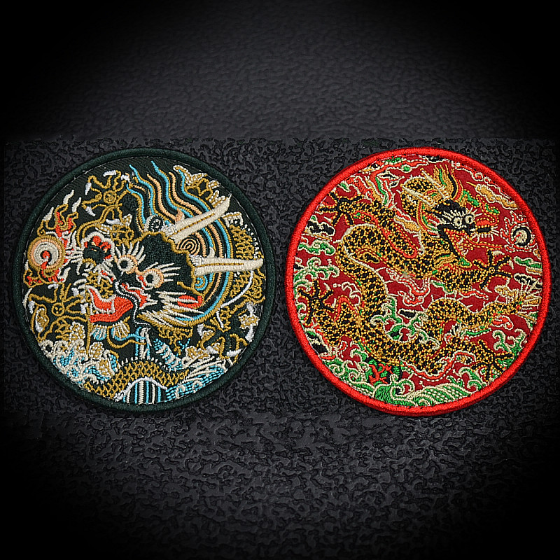 Shoushan Fuhai dragão padrão remendo vermelho tecelagem ouro Shenglong água do mar rio penhasco padrão bordado emblema d