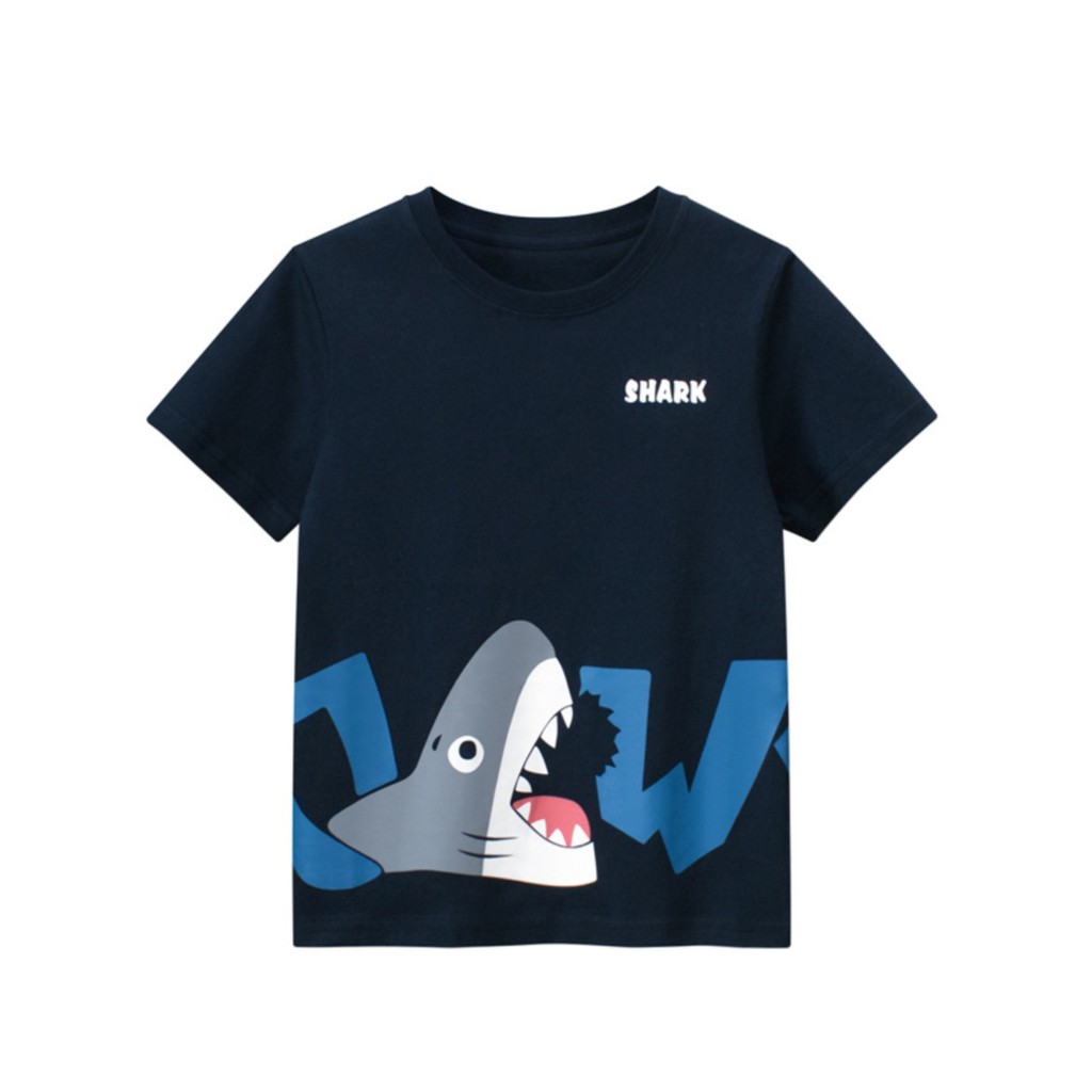 GRRRR penteado algodão puro versão coreana roupas infantis camiseta de manga curta meninos médio grande crianças tubarão