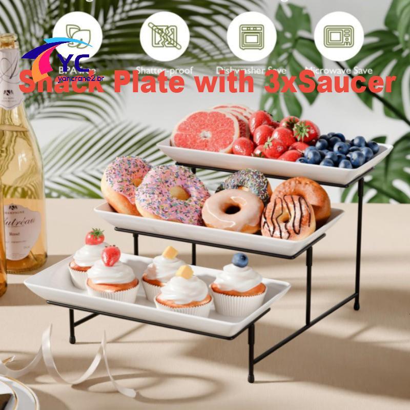 YCBR Bandeja De Servir Retangular De 3 Camadas , Elegante , Suporte De Pastelaria , Display Para Padaria , Mesa De Sobre