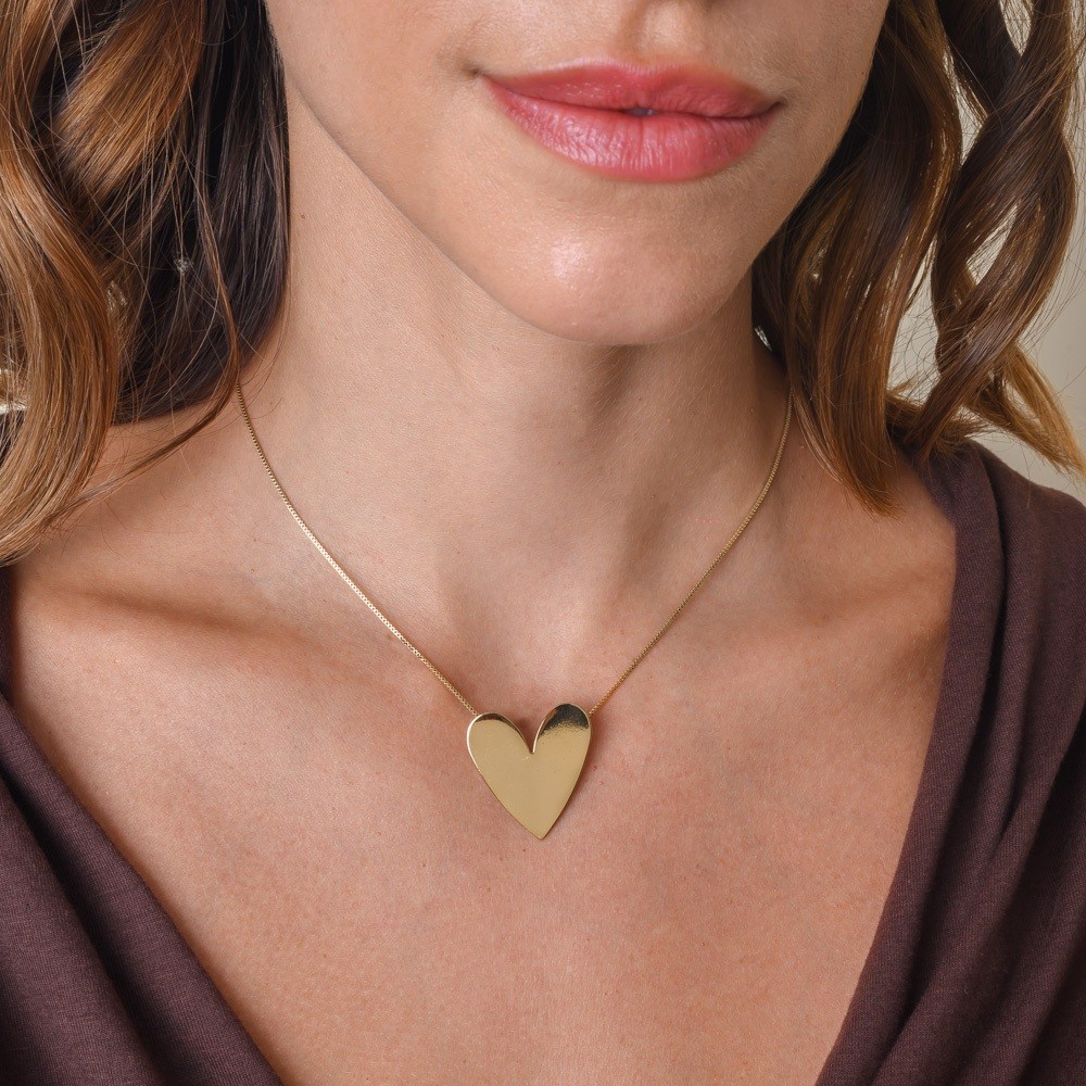 Colar Coração Liso com Banho em Ouro 18k