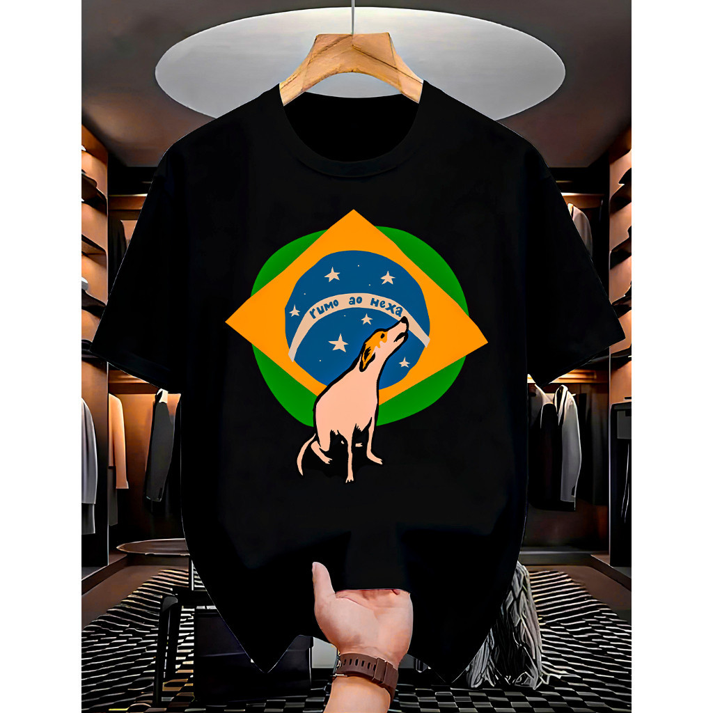 Camiseta RUMO AO HEXA Brasil Copa do Mundo Cachorro Caramelo Masculino e Feminino 100% algodão Elegante