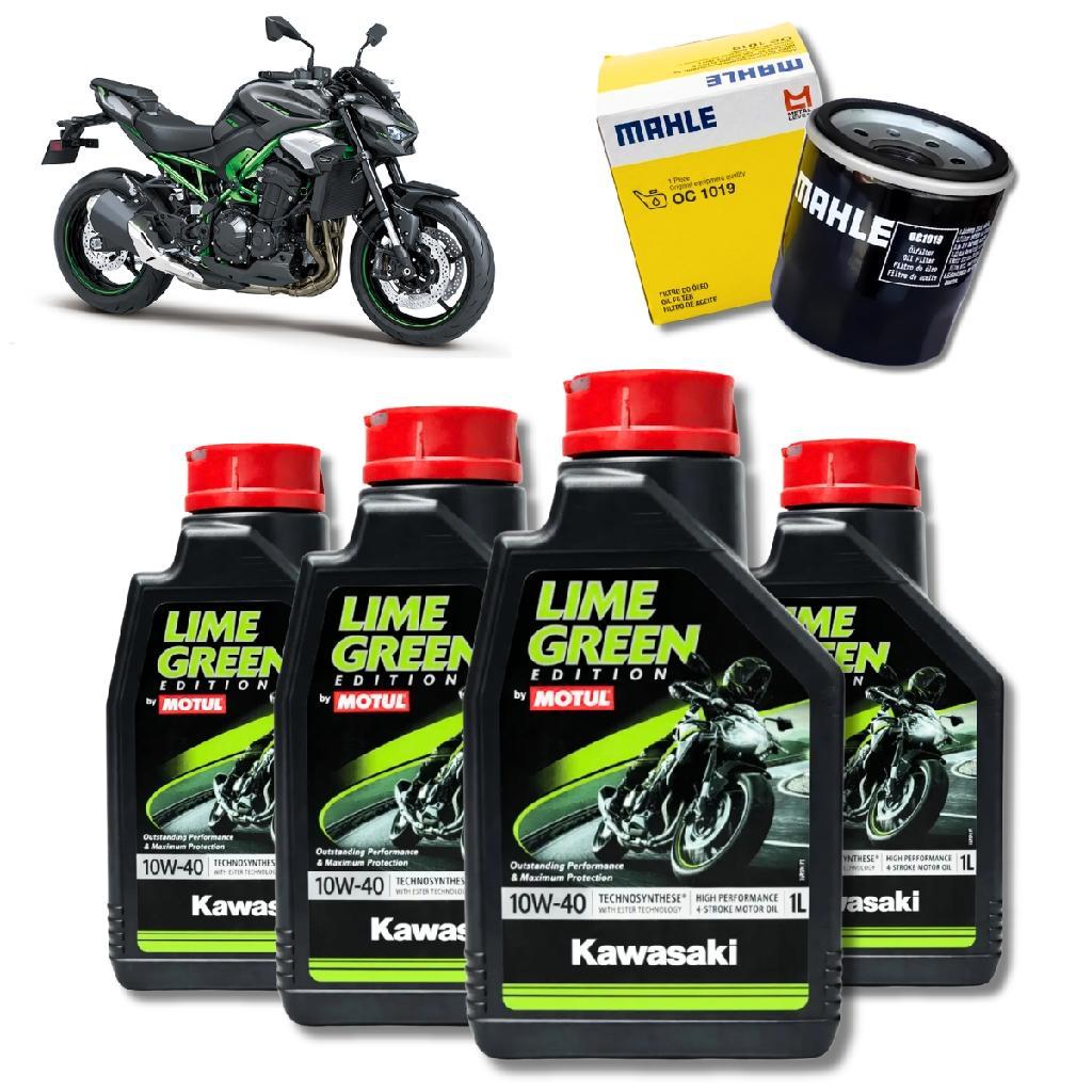 Kit 4L Oleo Lubrificante Motor Motul Kawasaki Lime Green 10W40 Filtro Mahle Z900 Versys 1000 GT Z1000 Z800 Ninja ZX-10R