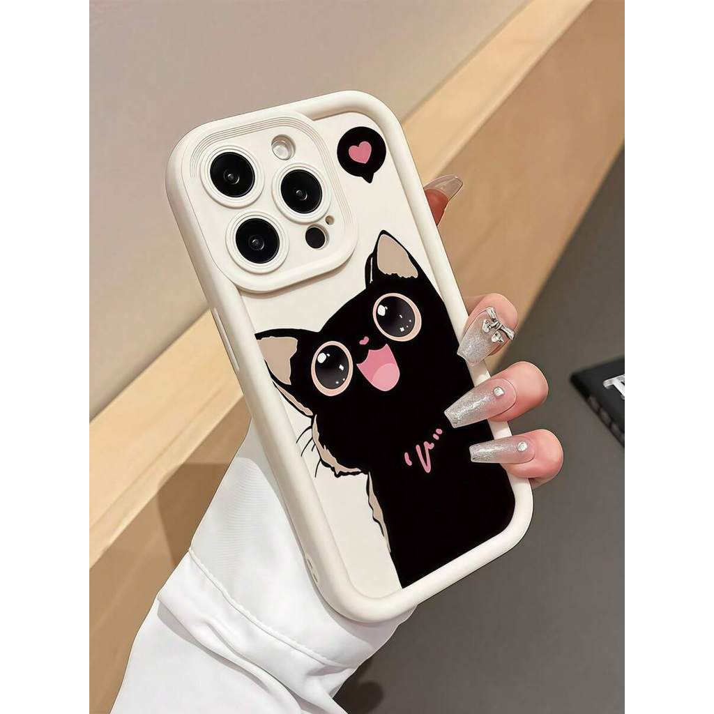 Funda de teléfono con marco de escalera con forma de corazón de gato lindo, cubierta protectora de silicona
