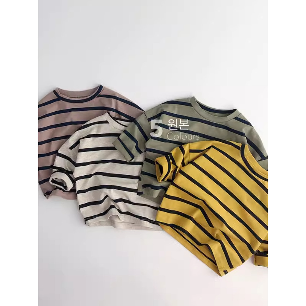 Coreia coreano Retro All-Match primavera outono crianças Casual listrado camiseta puro algodão masculino feminino bebê m